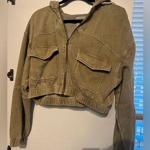 Urban Outfitters Cropped Green Zip Up
